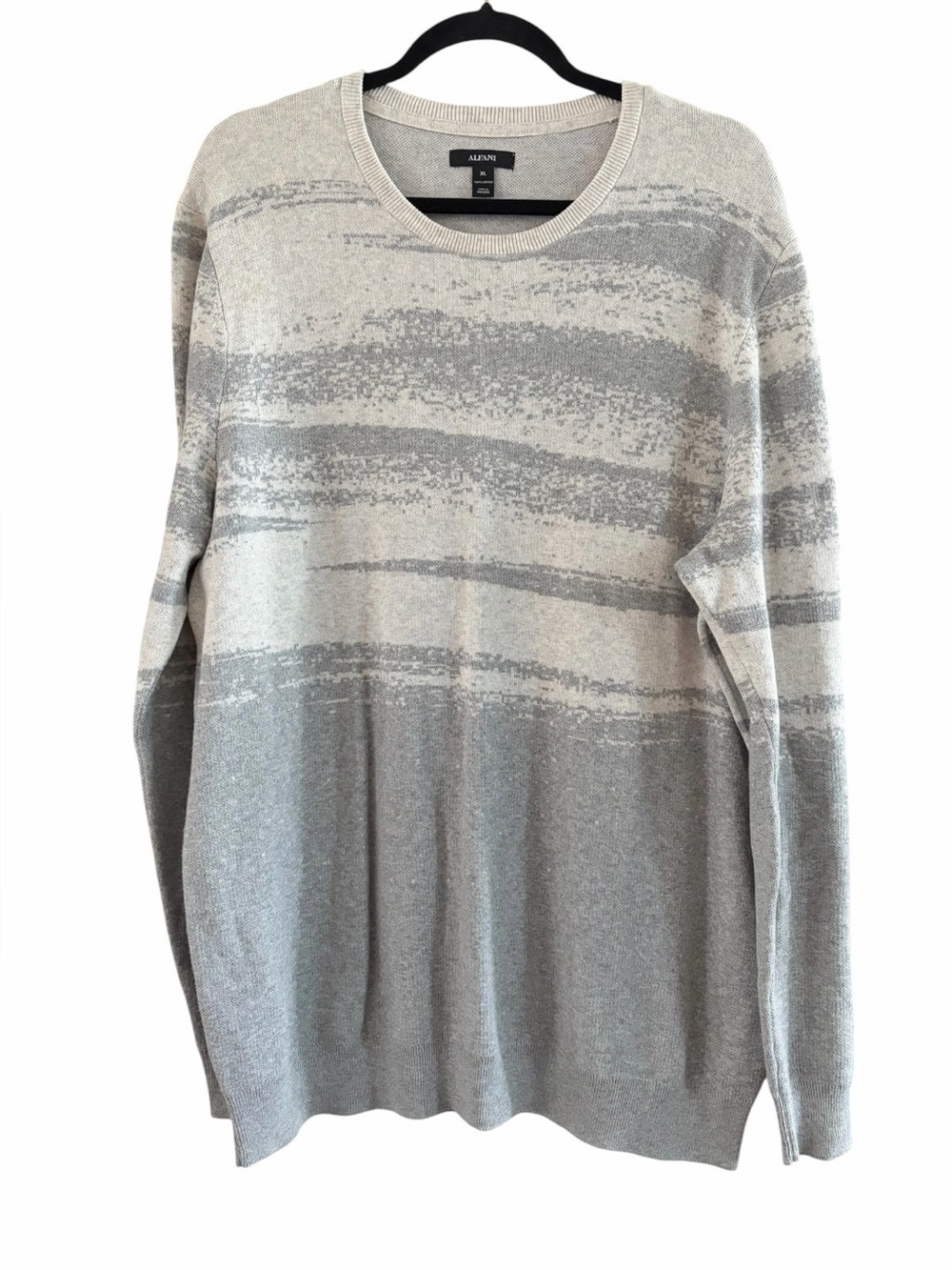 Like New! Alfani Men's Light Gray and White Striped Crewneck Sweater X-Large